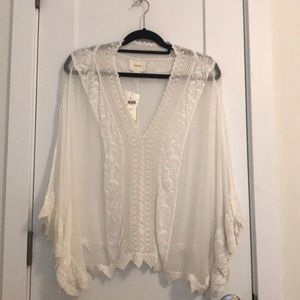 Anthropologie Maeve Embroidered Sheer Shirt